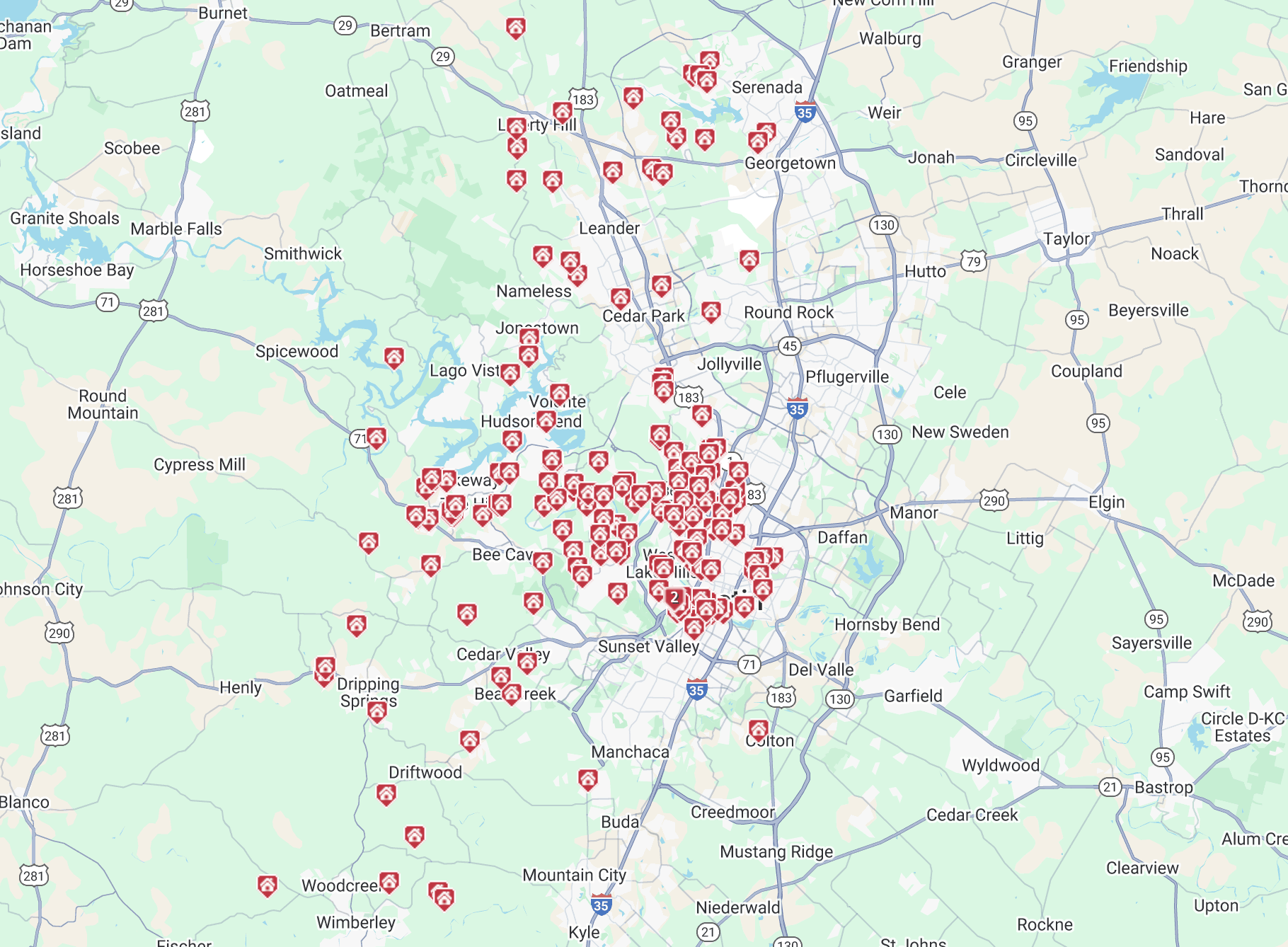 December 2024 Austin luxury home sales map